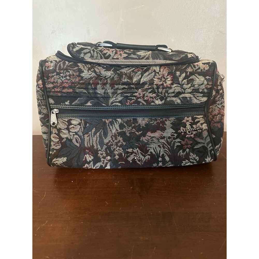 Vintage Atlantic Green Floral Tapestry Duffel Bag Carry-On Travel Weekender